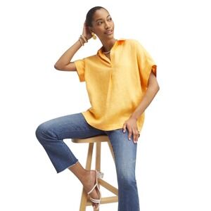 Chico's Linen Tunic Top Women SZ 12 Tangerine V-Neck Short Sleeve Beach Casual